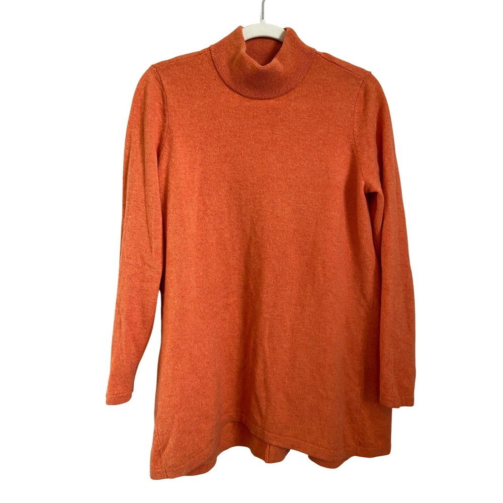 Lands End 100% Cashmere Turtleneck Sweater‎ Tunic Orange Size Small